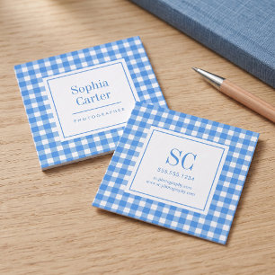 Elegante Gingham Monogram Vierkante Visitekaartje