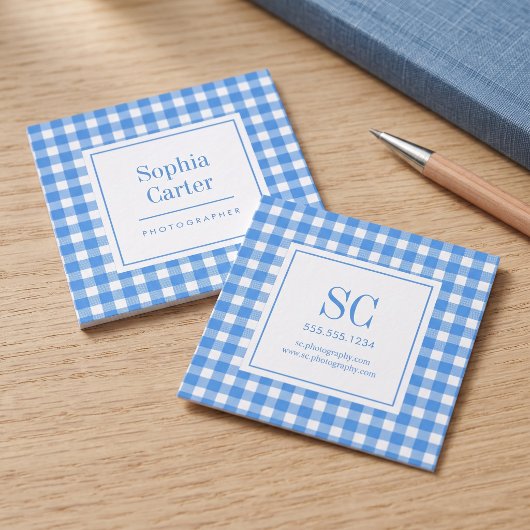 Elegante Gingham Monogram Vierkante Visitekaartje