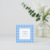 Elegante Gingham Monogram Vierkante Visitekaartje (Staand voorkant)