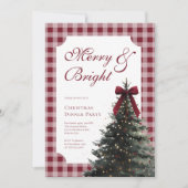Elegante Gingham Rode Strik Kerst Dinnerfeest Kaart (Voorkant)
