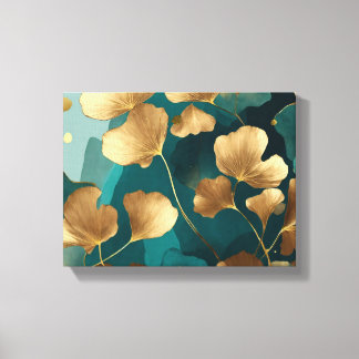 Elegante Ginkgo bladeren goud & blauwgroen Canvas Afdruk