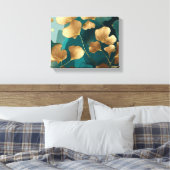 Elegante Ginkgo bladeren goud & blauwgroen Canvas Afdruk (Insitu (Slaapkamer))
