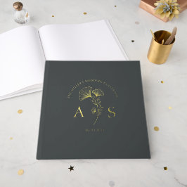 Elegante Ginkgo Bladeren Koolgrijze Trouwfolie Gastenboek