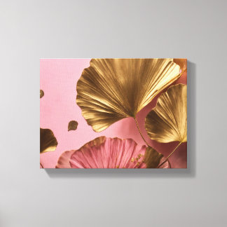 Elegante Ginkgo bladeren roze & goud Canvas Afdruk