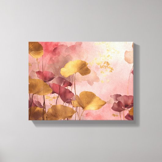 Elegante Ginkgo bladeren roze & goud Canvas Afdruk (Voorkant)