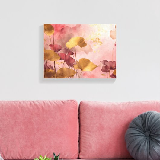 Elegante Ginkgo bladeren roze & goud Canvas Afdruk (Insitu (Woonkamer))