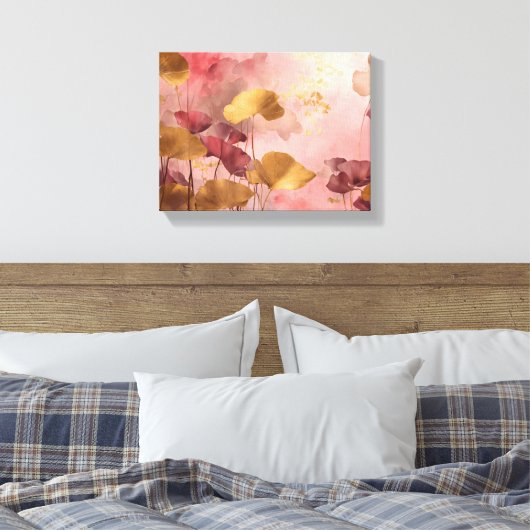 Elegante Ginkgo bladeren roze & goud Canvas Afdruk (Insitu (Slaapkamer))