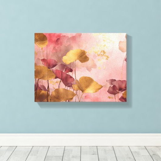 Elegante Ginkgo bladeren roze & goud Canvas Afdruk (Insitu (Houten vloer))
