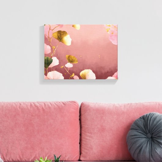 Elegante Ginkgo bladeren roze & goud Canvas Afdruk (Insitu (Woonkamer))