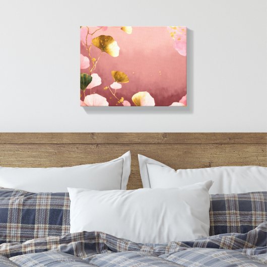 Elegante Ginkgo bladeren roze & goud Canvas Afdruk (Insitu (Slaapkamer))