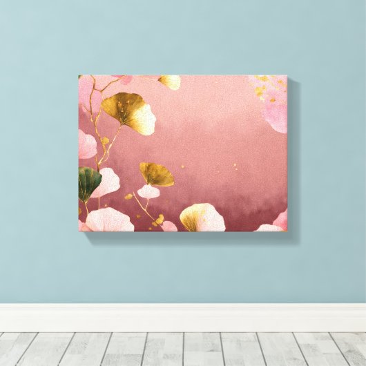 Elegante Ginkgo bladeren roze & goud Canvas Afdruk (Insitu (Houten vloer))