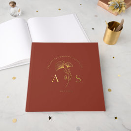 Elegante Ginkgo Bladeren Verbrande Umber Trouw Fol Gastenboek