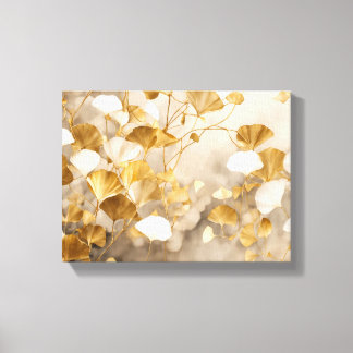 Elegante Ginkgo bladeren wit, beige, goud Canvas Afdruk