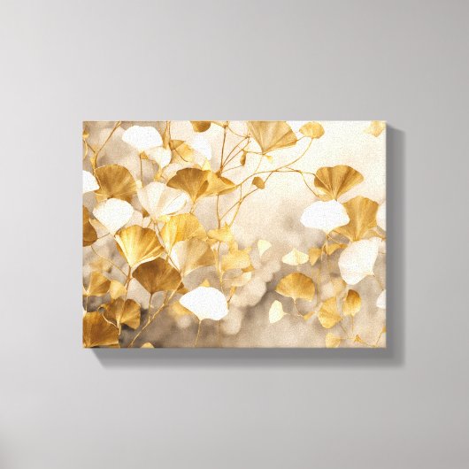 Elegante Ginkgo bladeren wit, beige, goud Canvas Afdruk (Voorkant)