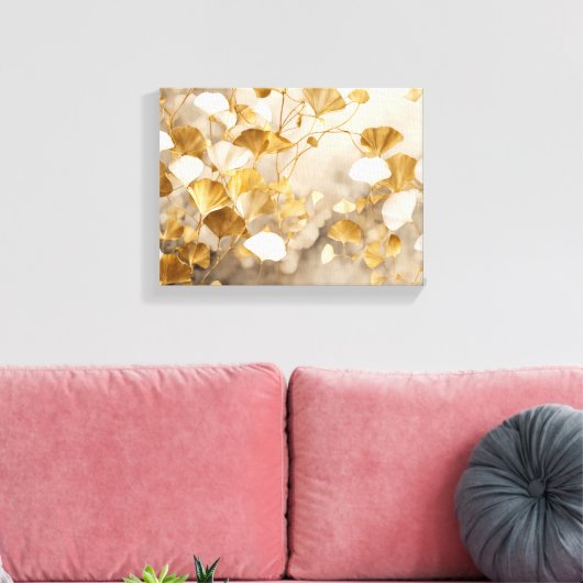 Elegante Ginkgo bladeren wit, beige, goud Canvas Afdruk (Insitu (Woonkamer))