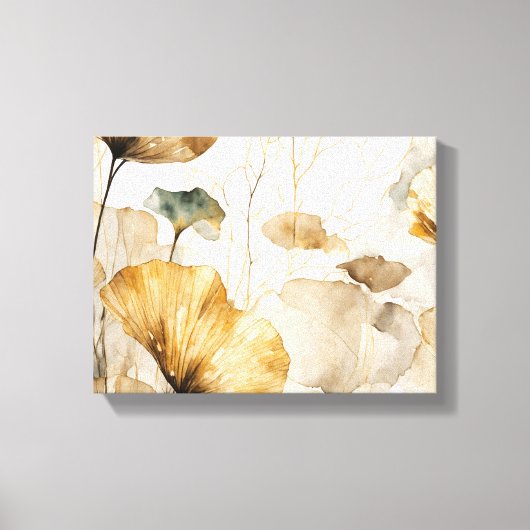 Elegante Ginkgo bladeren wit, beige, goud Canvas Afdruk (Voorkant)