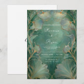 Elegante Ginkgo Leaf Art Nouveau bruiloft Kaart (Voorkant / Achterkant)