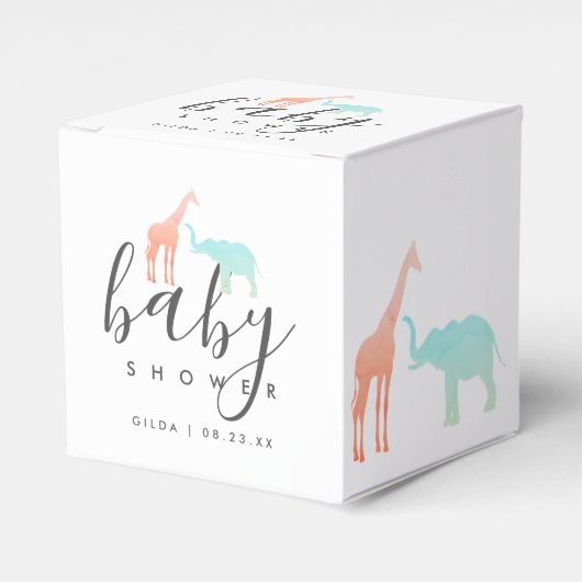 Elegante Giraffe Olifant Baby Shower Bedankdoosjes (Voorkant Zijde)
