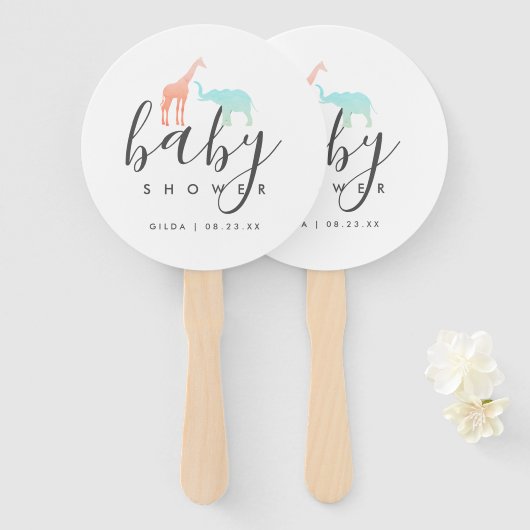 Elegante Giraffe Olifant Baby Shower Handwaaier (Voorkant en achterkant)