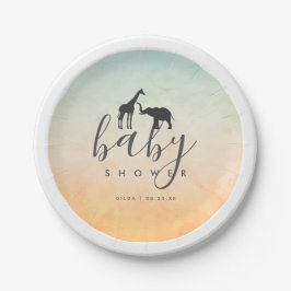 Elegante Giraffe Olifant Baby Shower Papieren Bordje