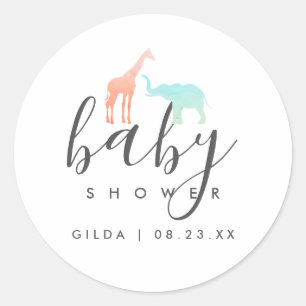 Elegante Giraffe Olifant Baby Shower Ronde Sticker