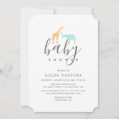 Elegante Giraffe Olifant Baby Shower Uitnodiging (Voorkant)