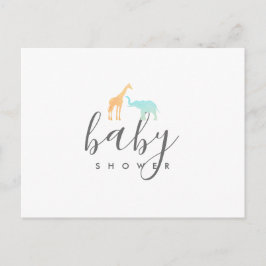 Elegante Giraffe Olifant Baby Shower Uitnodiging Briefkaart