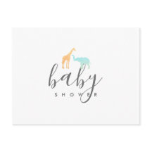 Elegante Giraffe Olifant Baby Shower Uitnodiging
