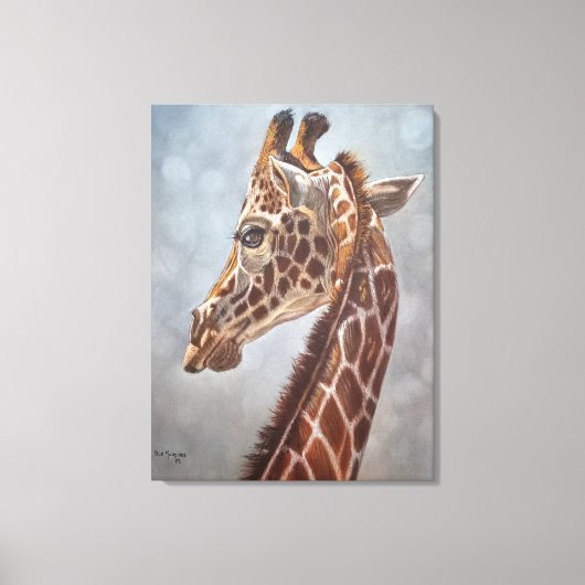 Elegante giraffe portret schilderij groot canvas afdruk (Voorkant)