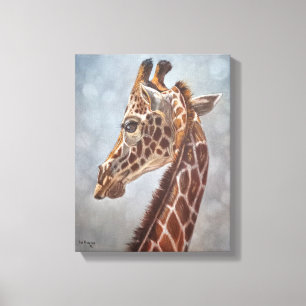 Elegante giraffe portret schilderij klein canvas afdruk