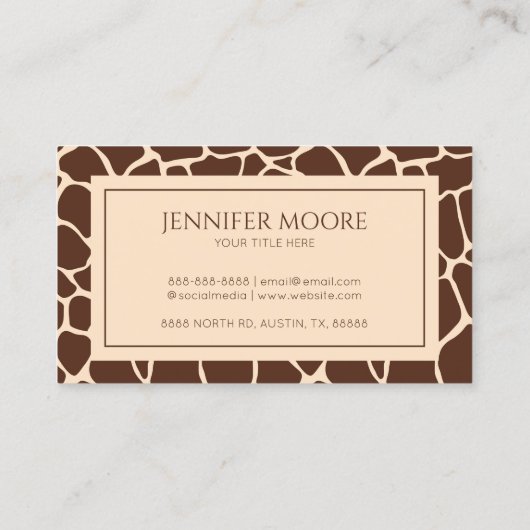 Elegante Giraffe Print Bruin Custom Visitekaartje (Achterkant)