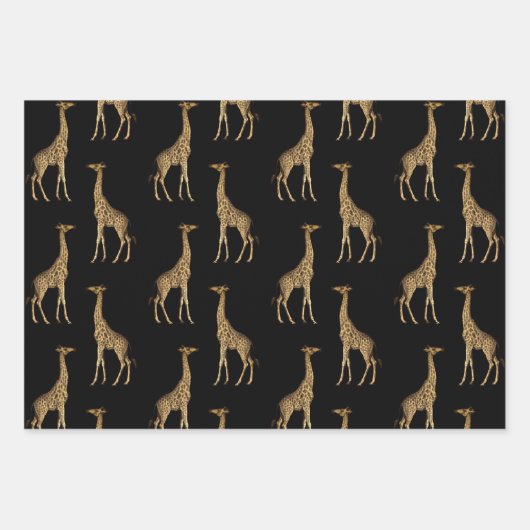 Elegante Giraffe Print Zwart & Goud Inpakpapier Vel (Voorkant)