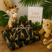 Elegante Giraffe Print Zwart & Goud Inpakpapier Vel