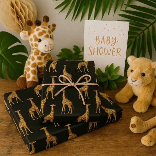 Elegante Giraffe Print Zwart & Goud Inpakpapier Vel