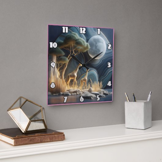 Elegante giraffen onder de maanverlichte Afrikaans Vierkante Klok (Kantoor)