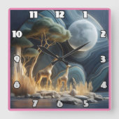 Elegante giraffen onder de maanverlichte Afrikaans Vierkante Klok (Voorkant)