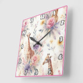 Elegante giraffen te midden van levendige bloemen  vierkante klok (Hoek)