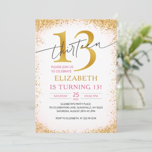 Elegante Girly 13e verjaardag Kaart (Staand voorkant)