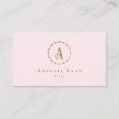 Elegante Girly Blush Pink Glitter Gold Monogram Visitekaartje (Voorkant)