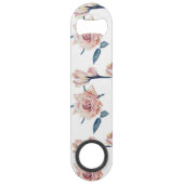 Elegante Girly Blush Roze Blauw Geschilderde Rozen Speed Flessenopener (Achterkant)