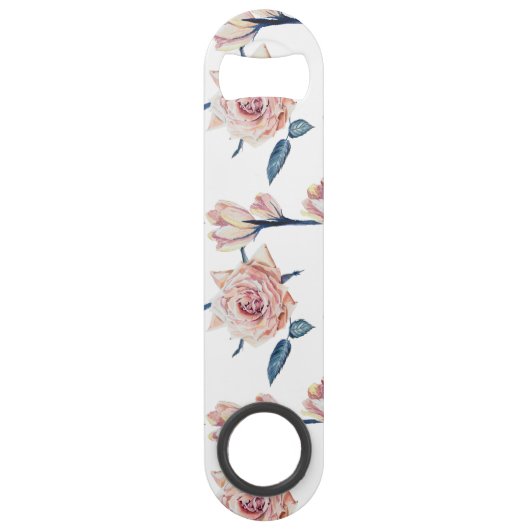 Elegante Girly Blush Roze Blauw Geschilderde Rozen Speed Flessenopener (Achterkant)