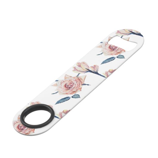 Elegante Girly Blush Roze Blauw Geschilderde Rozen Speed Flessenopener (Achterkant Gekanteld)