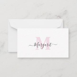 Elegante Girly Chic Blush Pink Monogram Notitiekaartje