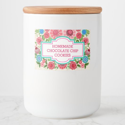 Elegante Girly Chic Floral Custom Zelfgemaakte Coo Voedselcontainer Etiket (Voorkant)