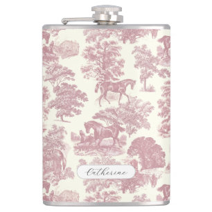 Elegante Girly Chic Roze Paard Toile Naam Heupfles