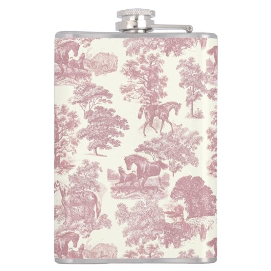 Elegante Girly Chic Roze Paard Toile Naam Heupfles (Achterkant)