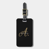 Elegante Girly Chic Zwart Goud Script Monogram Bagagelabel (Voorkant verticaal)