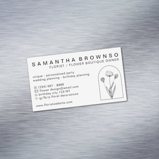 Elegante Girly Dandelion Bloemist Professional Magnetisch Visitekaartje (Voorbeeld)