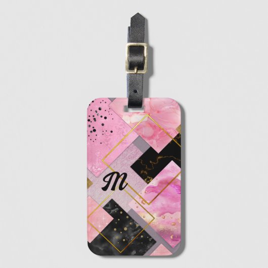 Elegante girly faux Glitter roze zwart geometrisch Bagagelabel (Voorkant (verticaal))