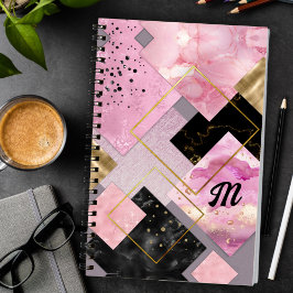 Elegante girly faux Glitter roze zwart geometrisch Notitieboek